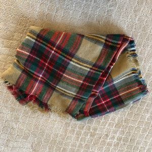 Plaid blanket scarf tan red acrylic new